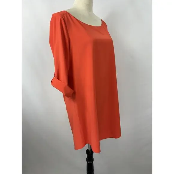 Blaque Label Shift Dress Bright Orange Medium Roll Tab Sleeves - Picture 4 of 13